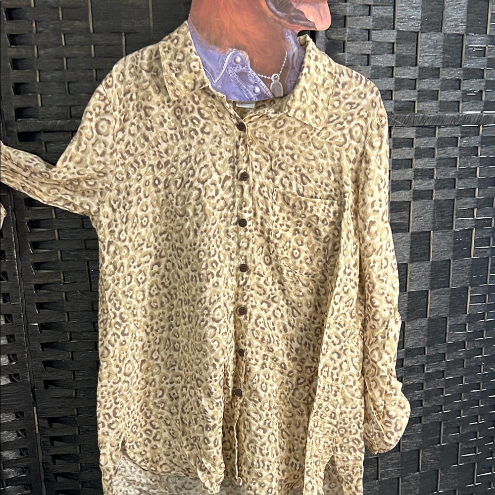 Multiples Beige and Brown Leopard Print Shirt